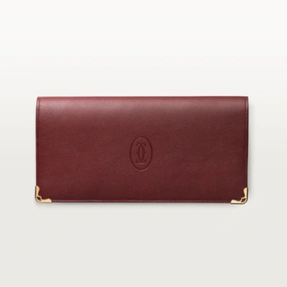 Cartier Bordeaux Burgundy Leather Designer Kisslock logo Wallet